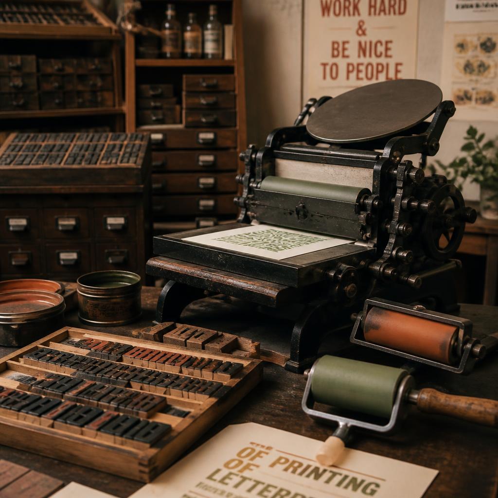 A vintage letterpress in a hand-printing workshop